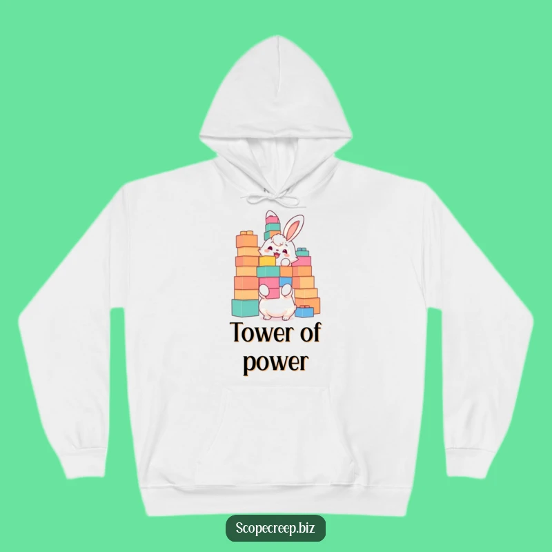 Funny Bunny Block Tower Hoodie: Cozy Stacking Design & Gift