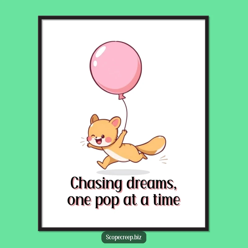Free Printable Funny Wall Art: Balloon Chasing Animal - Playful Downloadable Decor