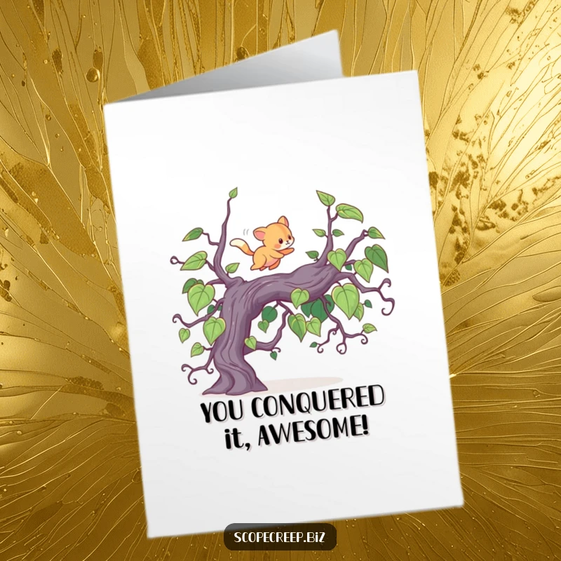 Funny Free Printable Congratulations Card: Energetic animal bounding over vines, celebrating success. An inspiring downloadable greeting.