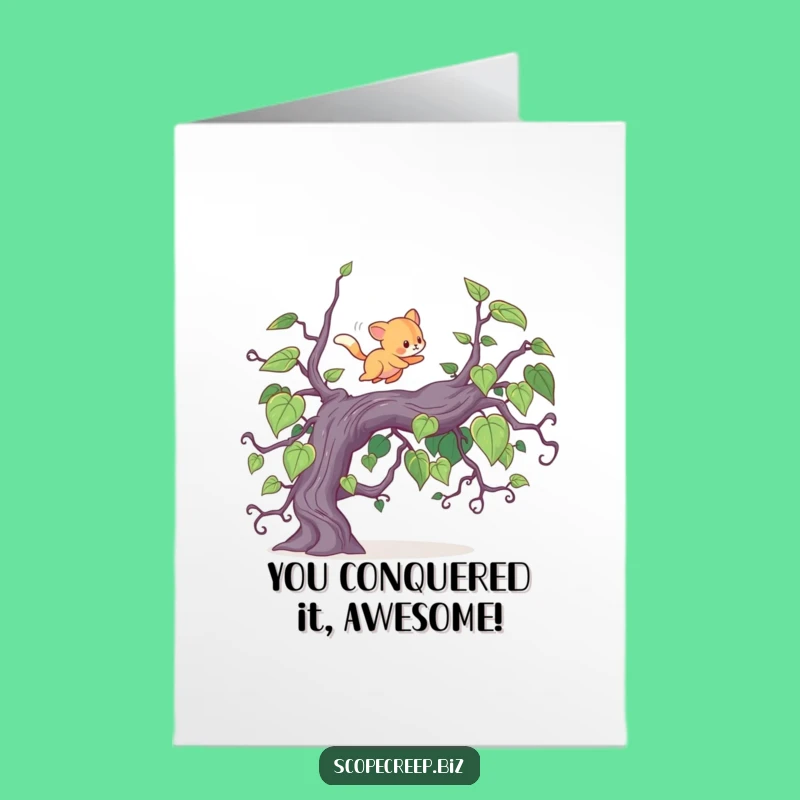 Free Printable Congrats Card: Energetic Animal Jumping Vines, Funny Downloadable Gift