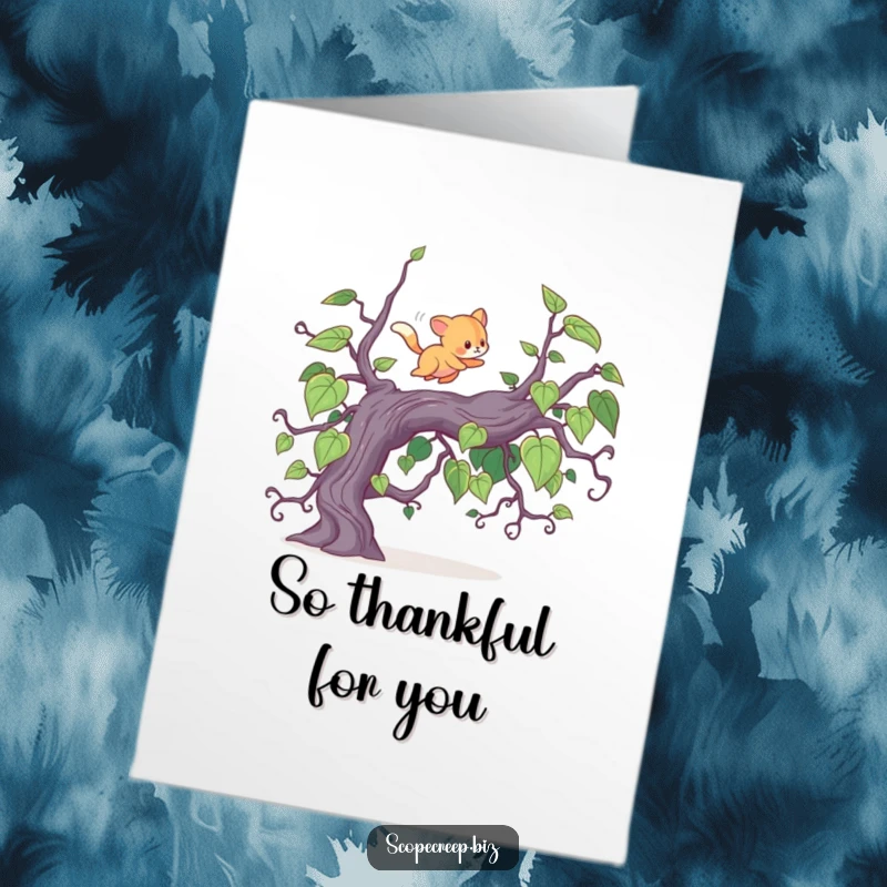 Funny Free Printable Thank You Card: Energetic animal bounding over vines, expressing thanks. A wild downloadable card.