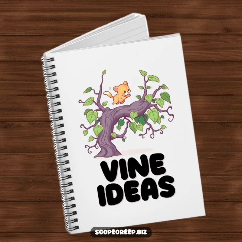 Funny notebook with an energetic animal leaping over a vine, ideal for jotting down notes with a touch of adventurous and humorous excitement.